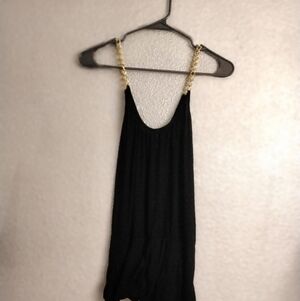 Poetry Women's Black Cami Top With Gold Chain Straps     Size S